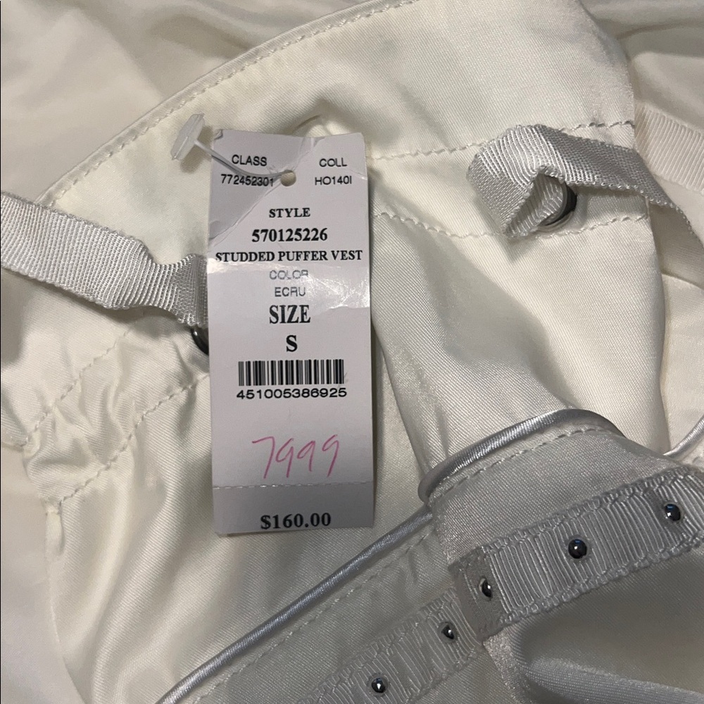 NWT White House Black Market Studded White Puffer Vest (Small) W/ Glove Bag - Picture 5 of 7